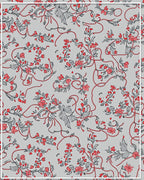 Coral Pink Floral Vines Gray Background Rug