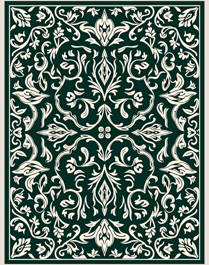 Dark Cream Floral Vine Pattern Rug