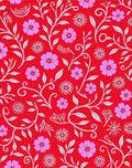 Floral Vine Pattern Red Pink White Rug