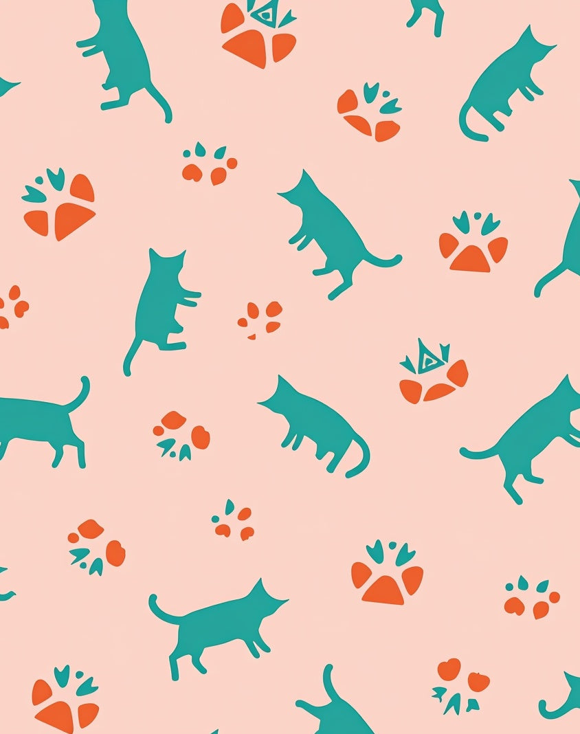 Teal Silhouette Cats And Paws Print Rug