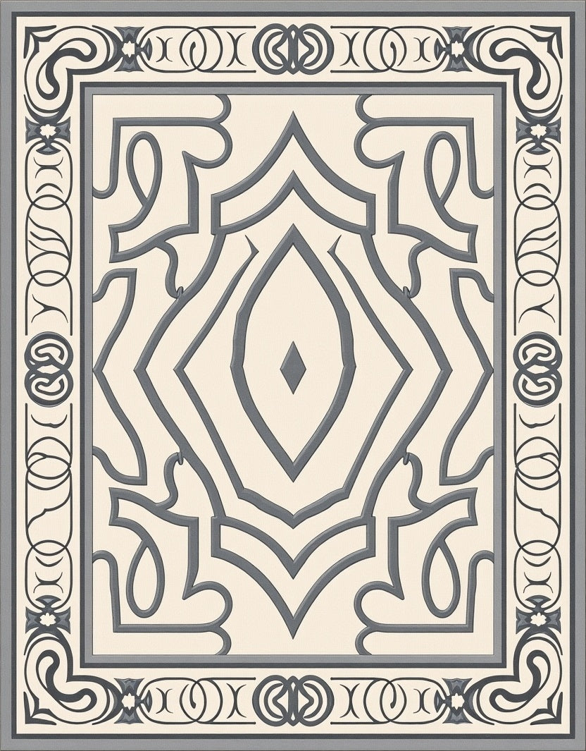 Ornate Grey Classic Scroll Pattern Rug