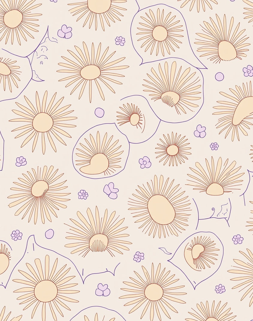 Retro Daisy Outline Floral Pattern Rug