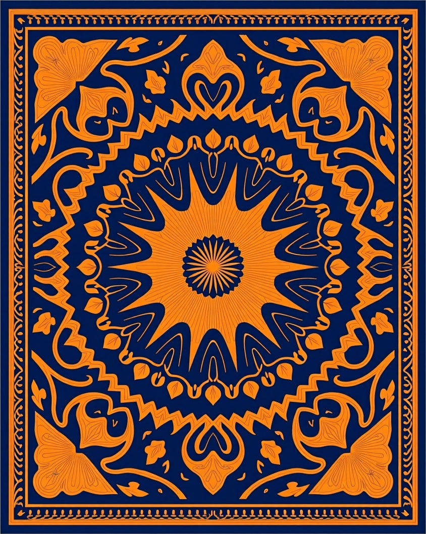 Orange Navy Art Nouveau Mandala Rug