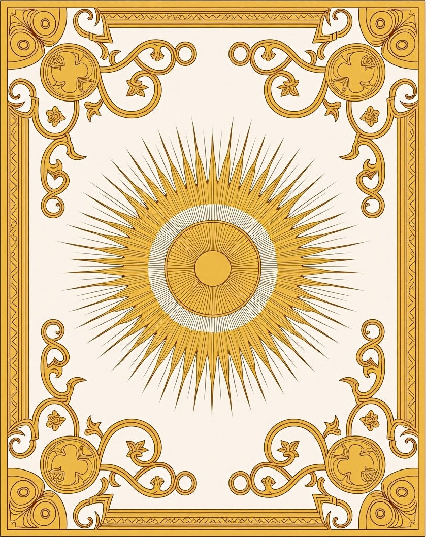 Radiant Sunburst Ornate Scrollwork Design Rug