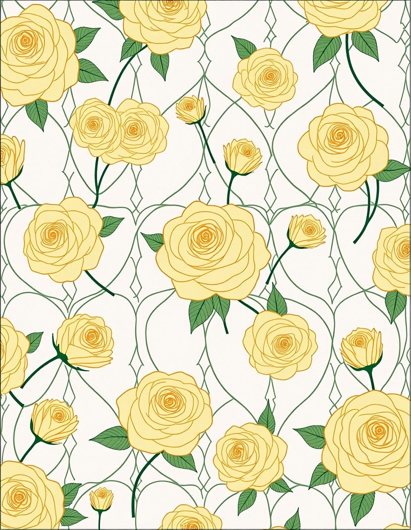 Golden Rose Vine Pattern Rug