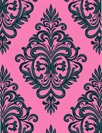 Elegant Floral Scrollwork Pink Teal Design Rug