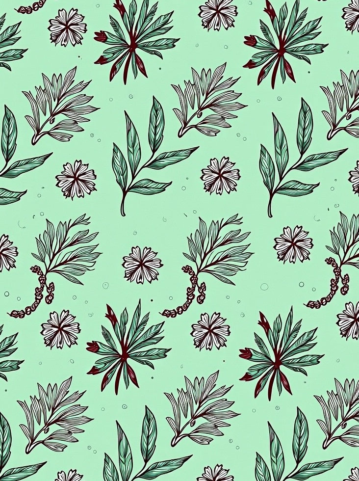 Soft Mint Botanical Leaf Blossom Rug