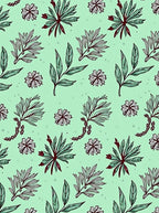 Soft Mint Botanical Leaf Blossom Rug