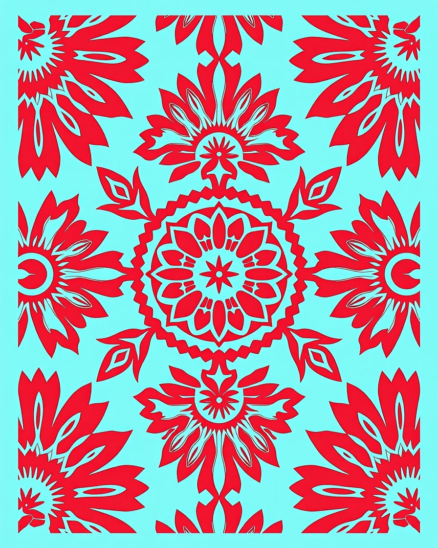 Bold Red Floral Mandalas Rug