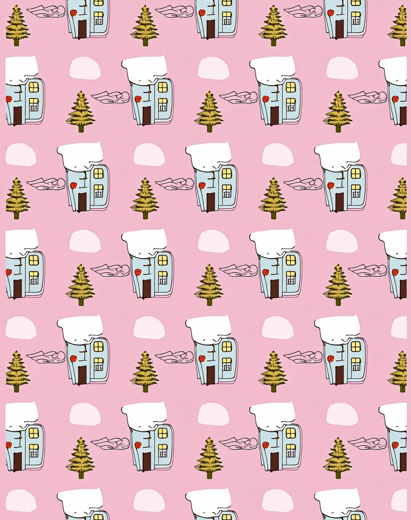 Winter Village Snowy House Trees Rug