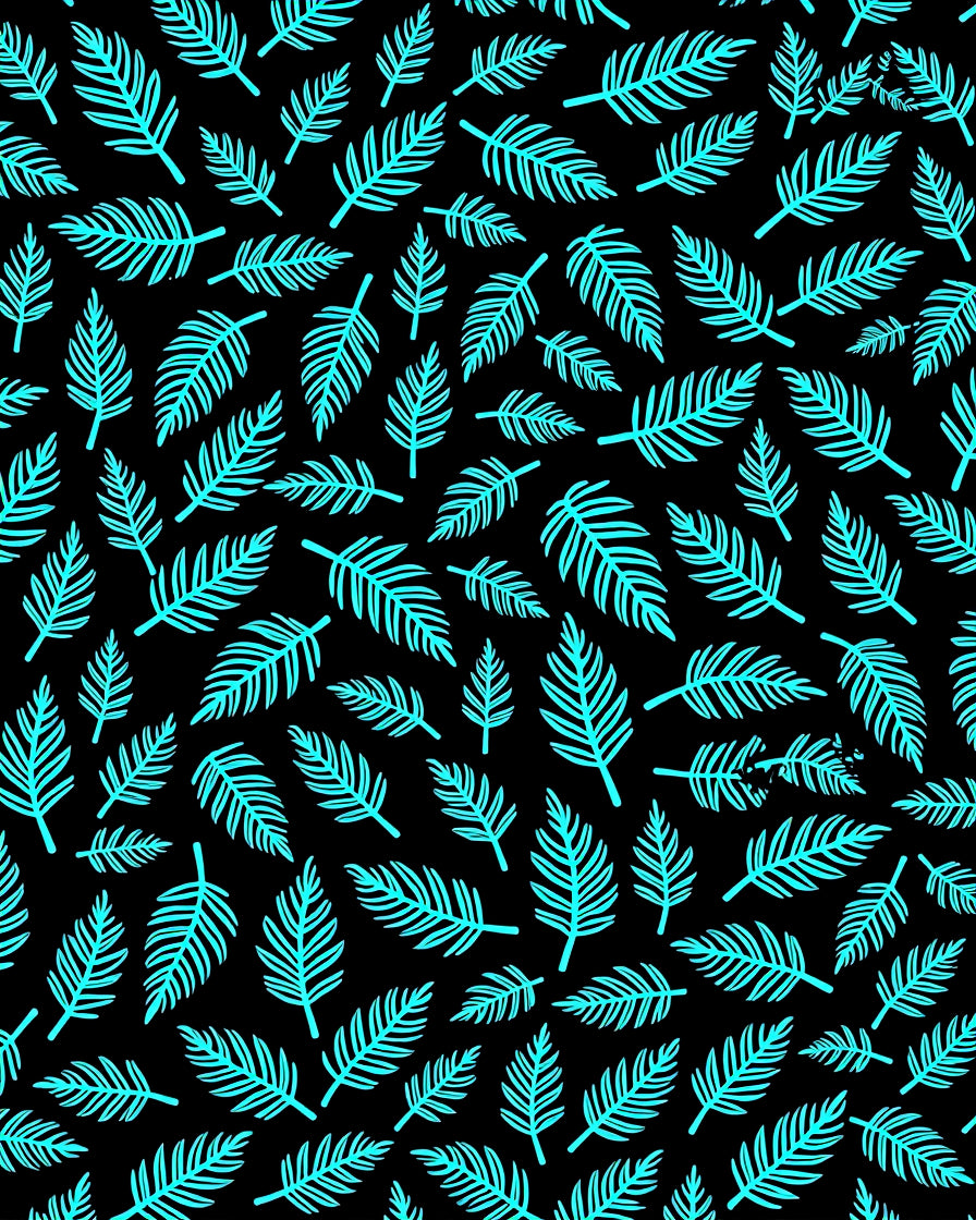 Cyan Tropical Leaf Pattern Rug