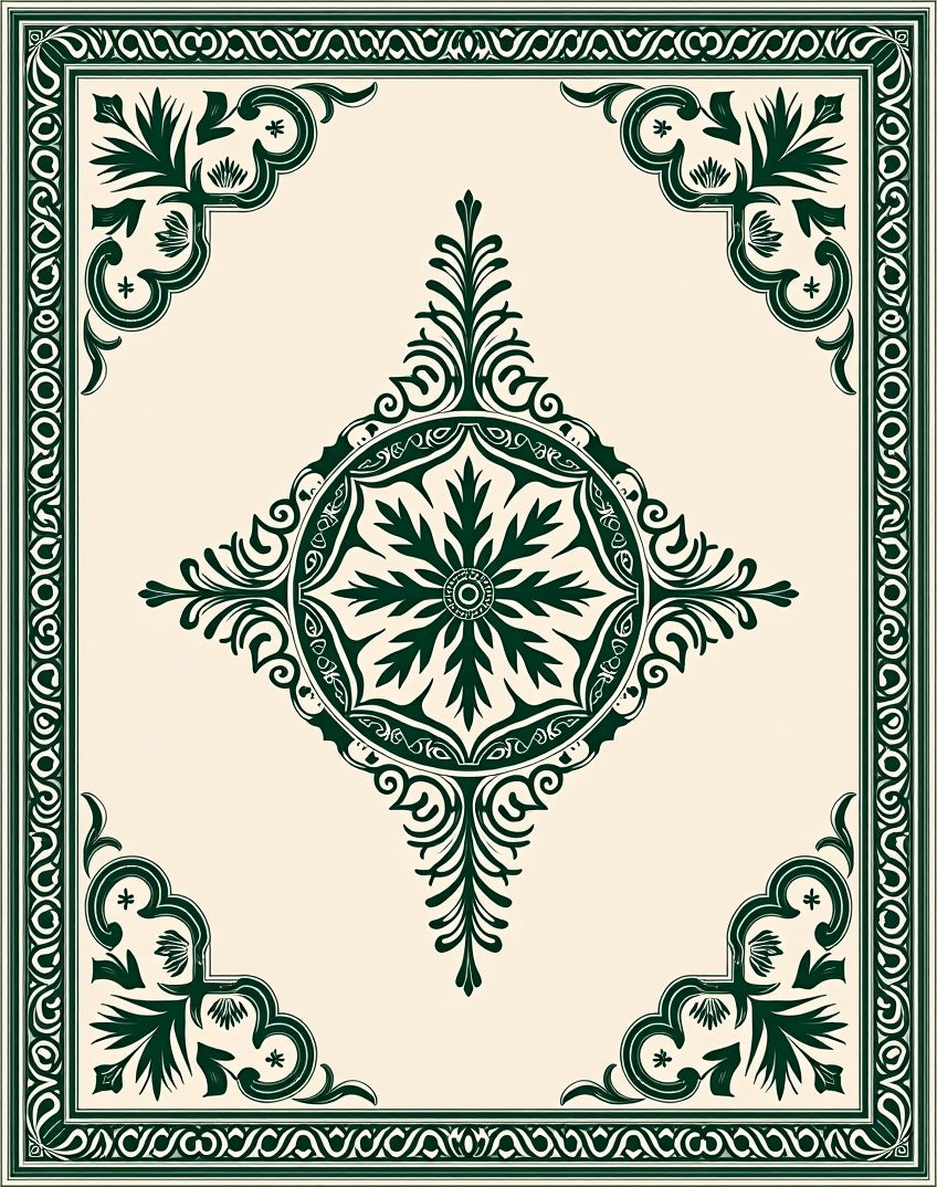Ornate Dark Green Floral Medallion Pattern Rug