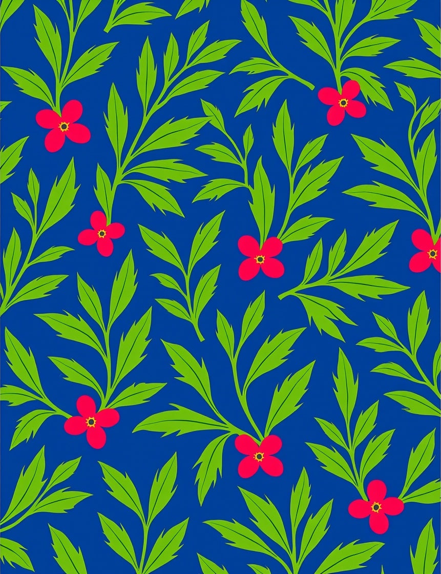 Vibrant Crimson Blossom Foliage Rug