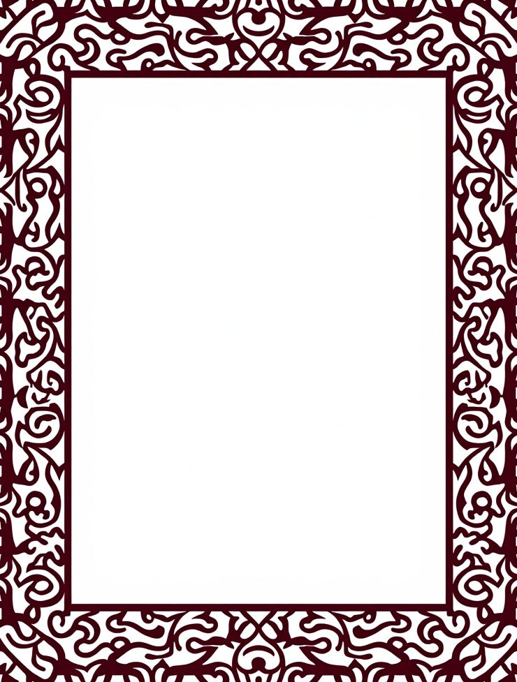 Ornate Maroon Swirl Border Design Rug