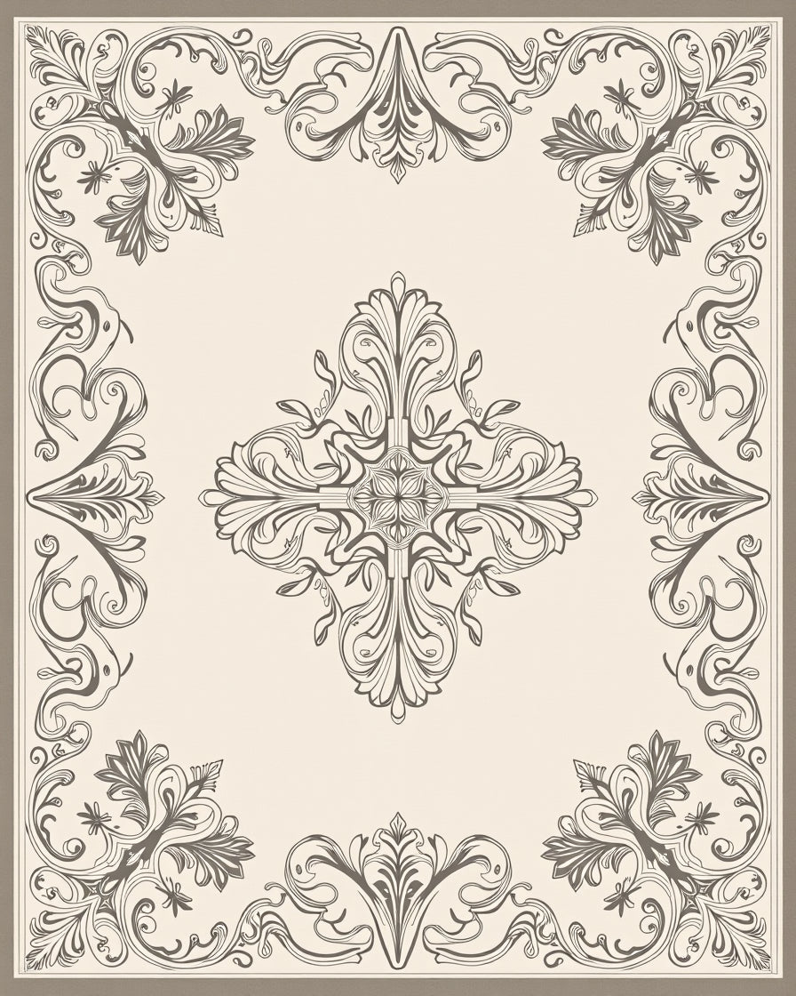 Ornate Scrollwork Floral Pattern Rug