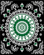 Green Floral Medallion Black White Rug