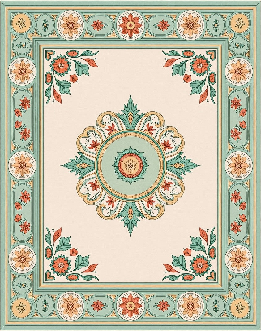Vintage Floral Garden Medallion Rug