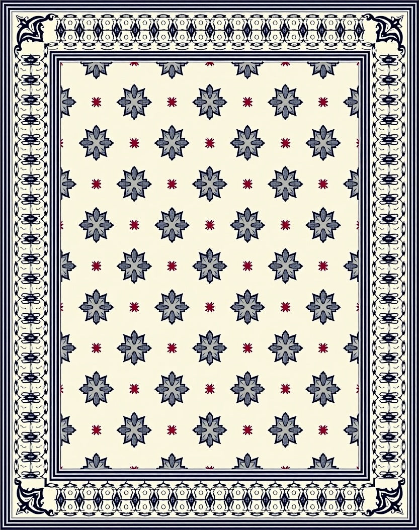 Dark Blue Floral And Geometric Vintage Rug