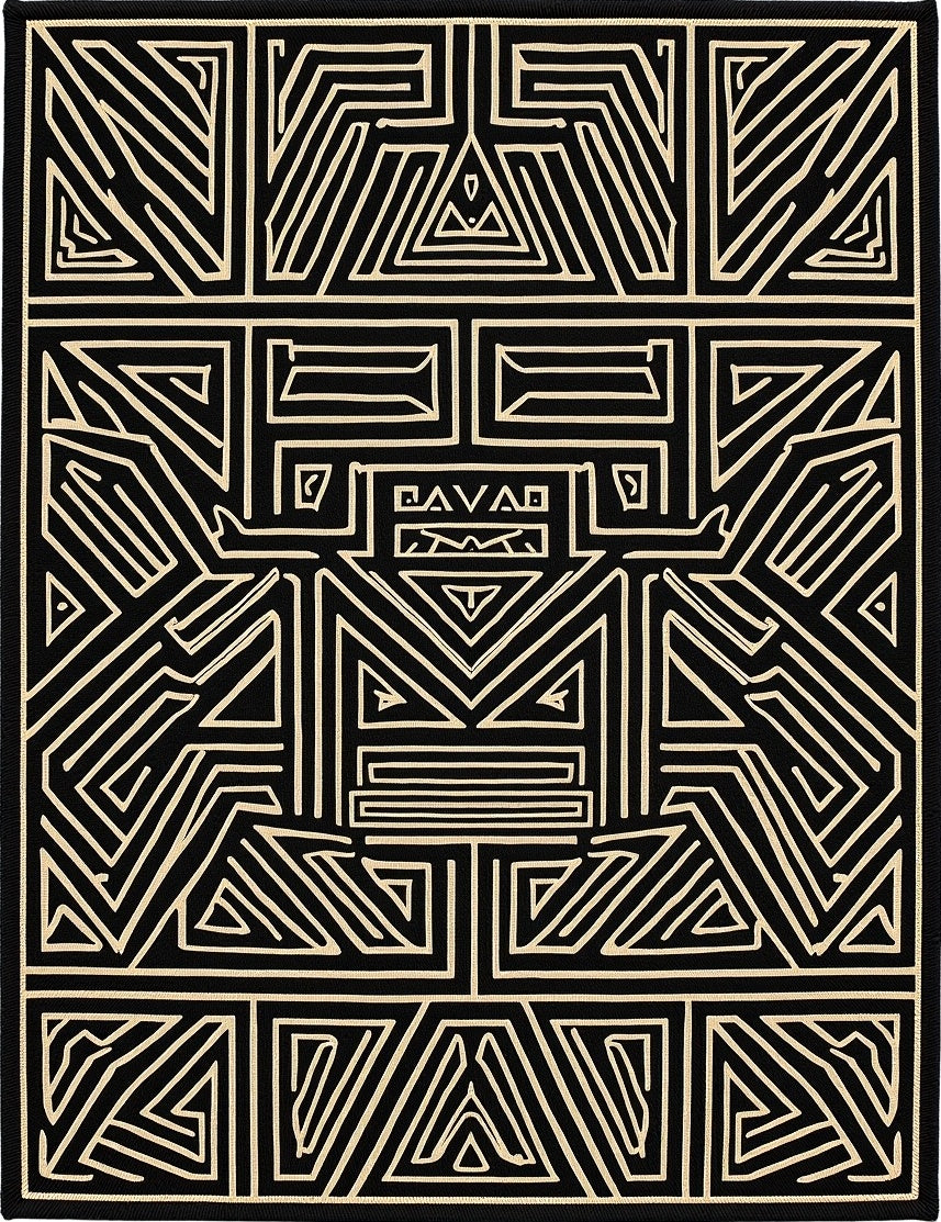 Bold Black Geometric Tribal Rug