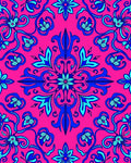 Vibrant Blue Pink Floral Scroll Rug