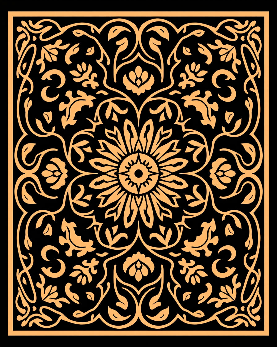 Ornate Floral Paisley Black Gold Rug