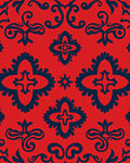 Bold Red Navy Damask Pattern Rug