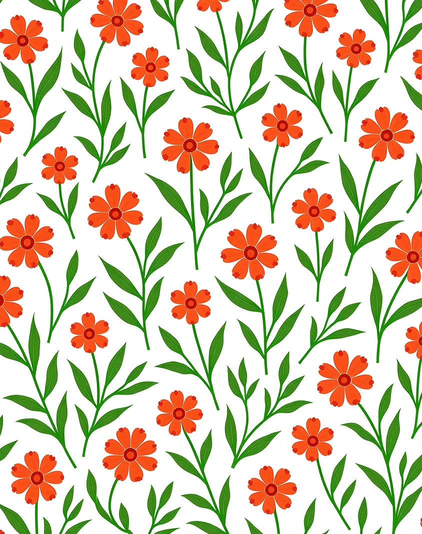 Orange Flower And Green Leaf Pattern Rug