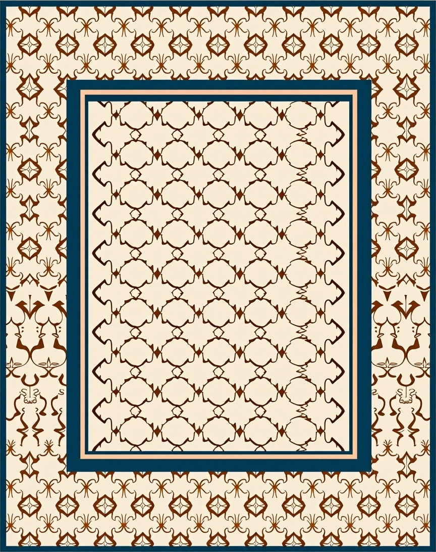 Ornate Patterned Cream Brown Rug