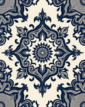Dark Blue Cream Damask Pattern Rug