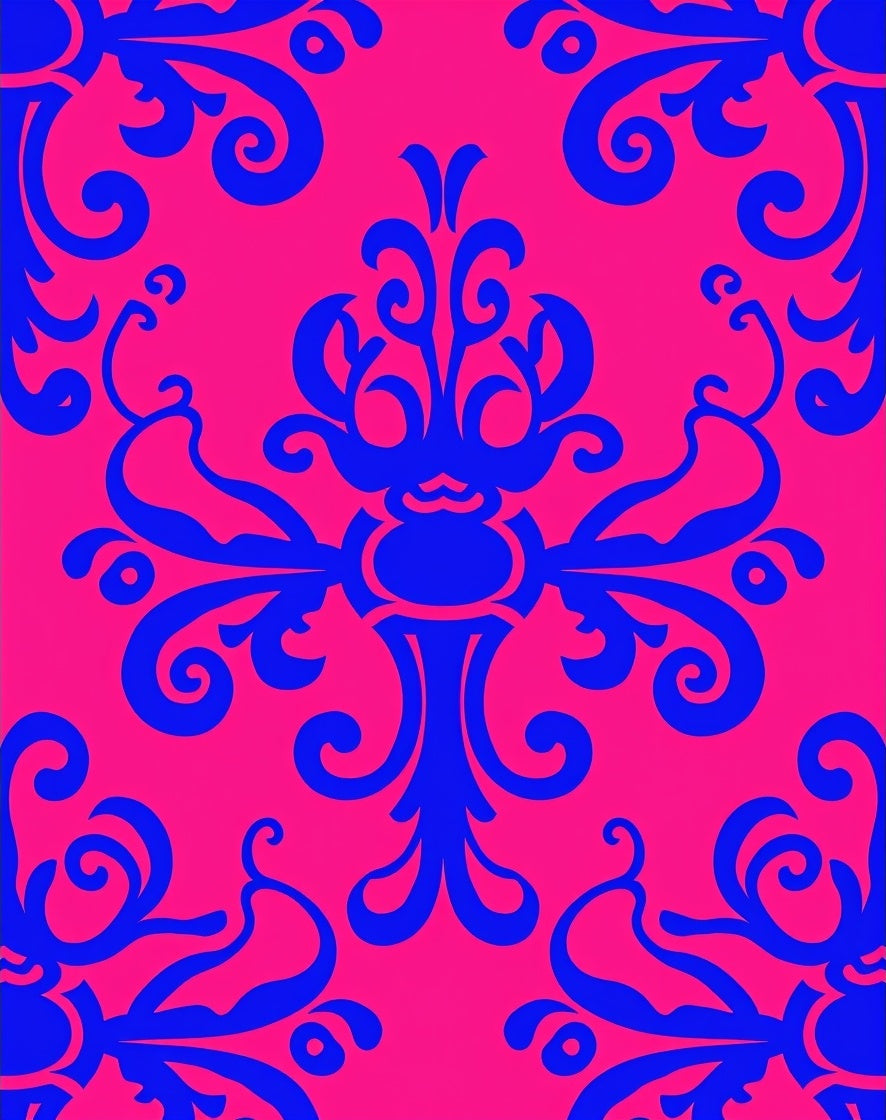 Bold Blue Floral Vines Pattern Rug
