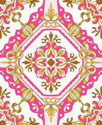 Ornate Pink Gold Floral Pattern Rug