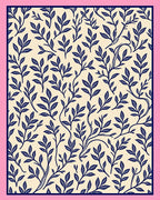 Navy Blue Leafy Branches Pattern Rug