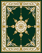 Ornate Green Gold Floral Motif Rug