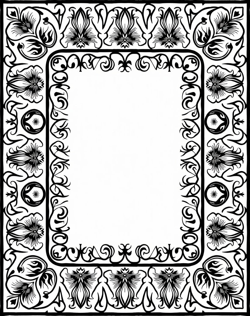 Ornate Floral And Foliage Pattern Border Rug