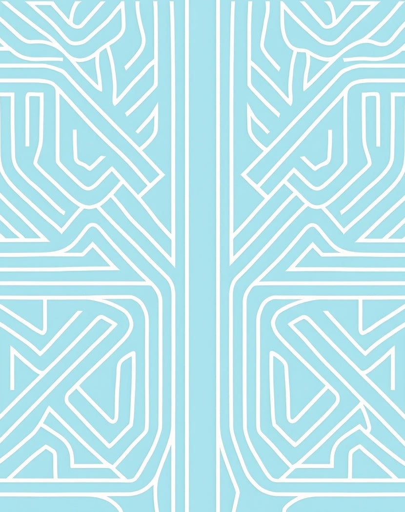 Abstract White Labyrinth Pattern Rug