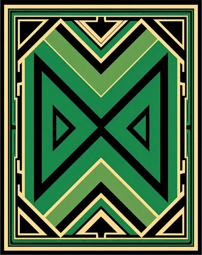 Art Deco Green Black Geometric Design Rug