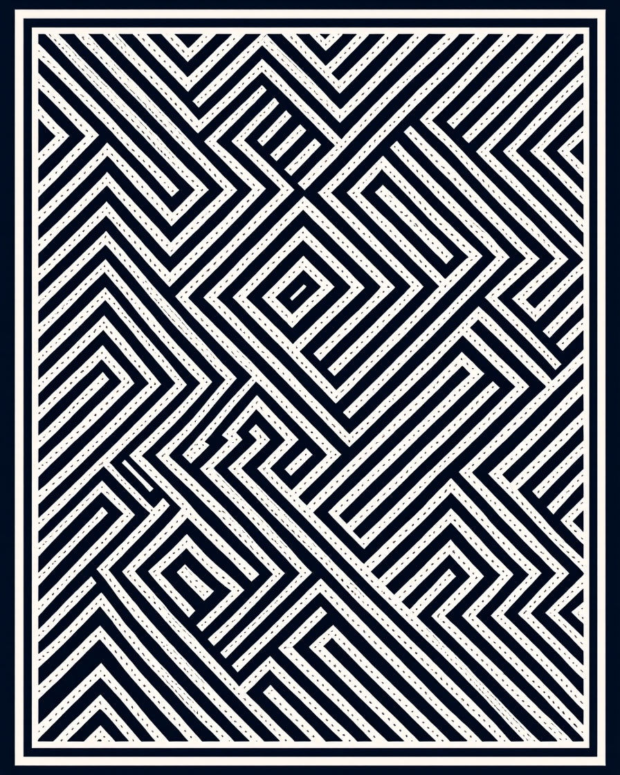 Geometric Lines And Maze Pattern Rug