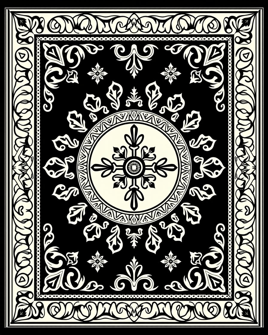Classic Floral Mandala Black Rug