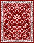 Crimson White Intricate Floral Scroll Design Rug