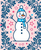 Charming Snowman Floral Border Pink Rug
