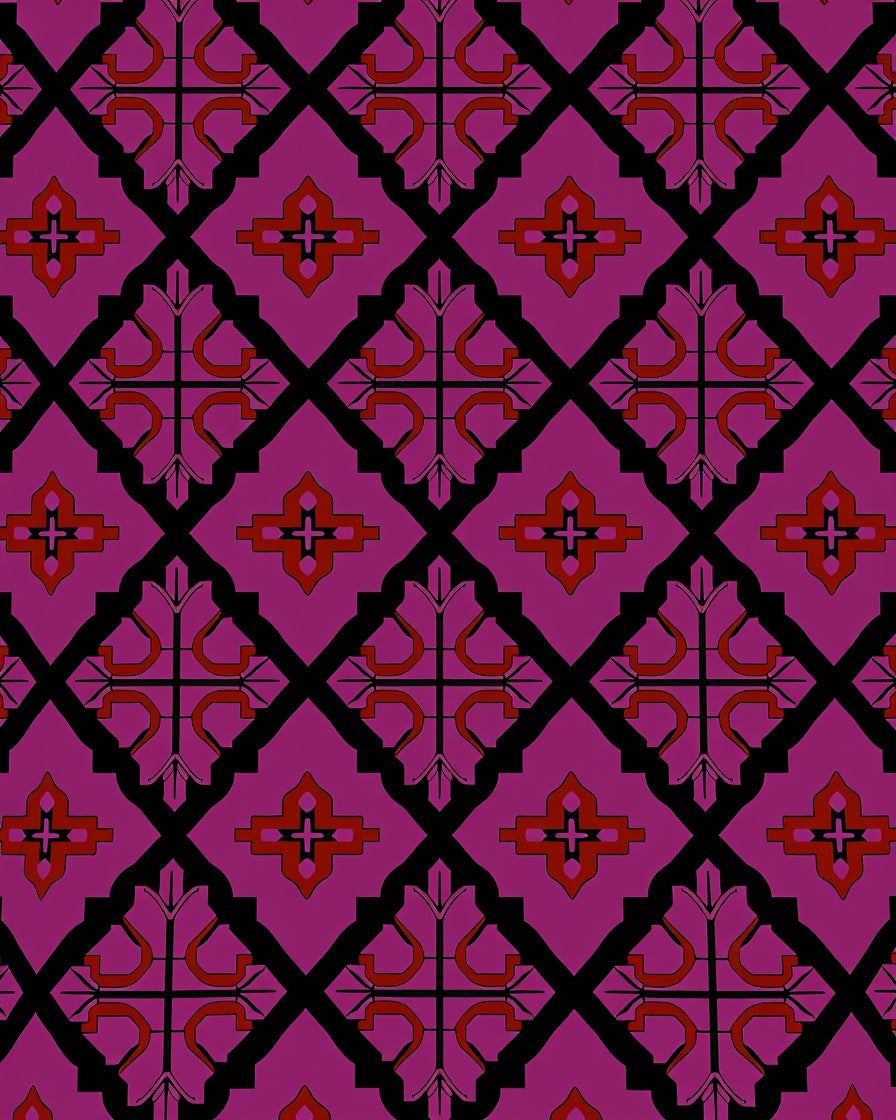 Plum Maroon Geometric Lattice Pattern Rug