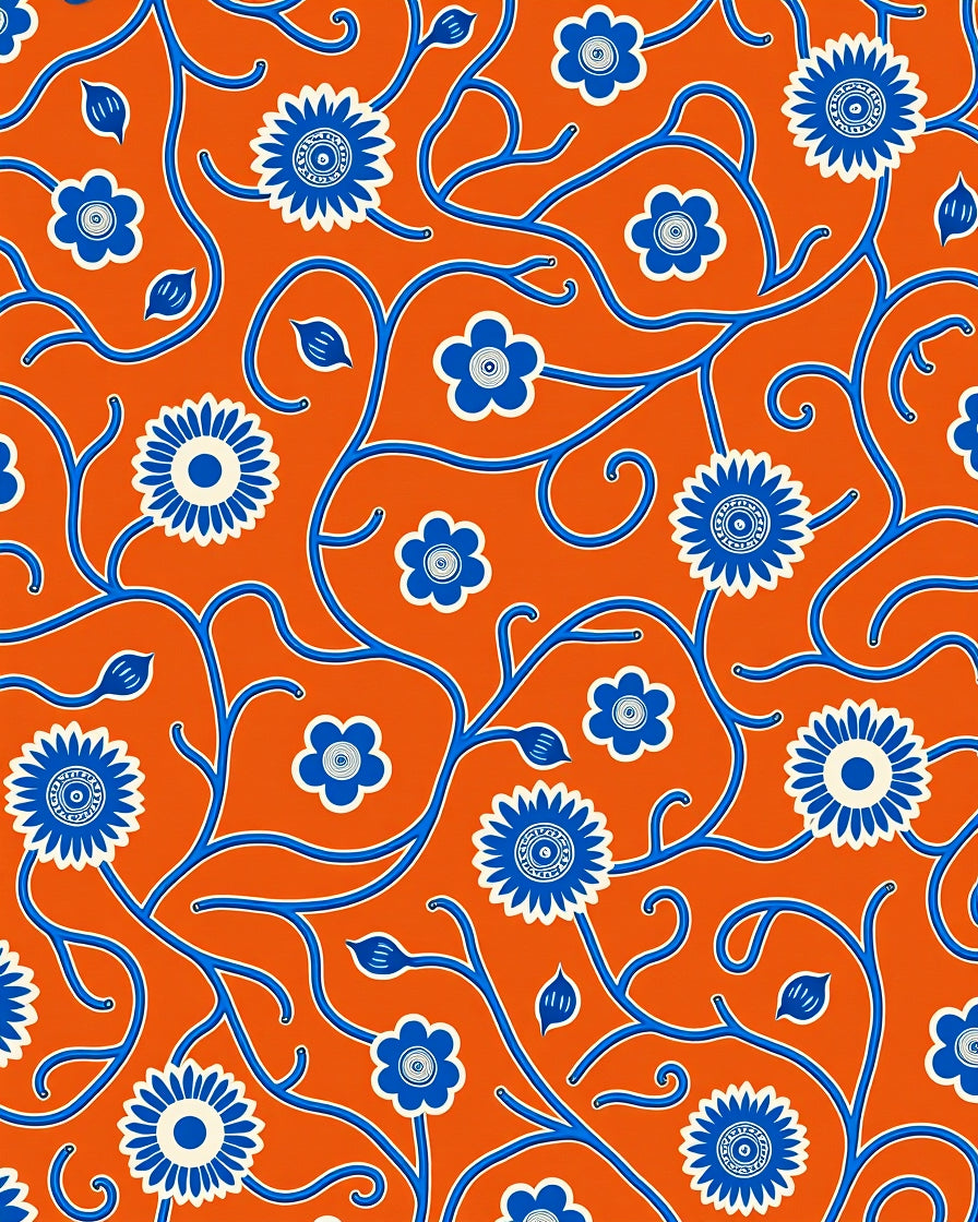 Bold Blue Floral Vine Pattern Rug