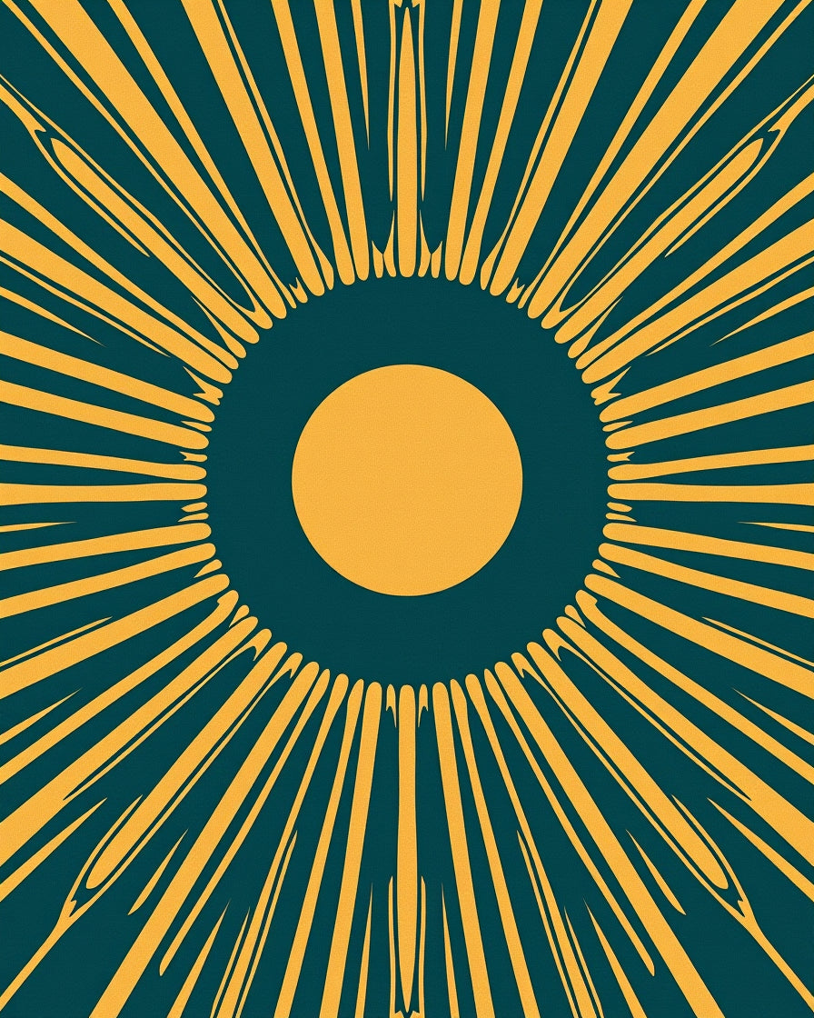 Radiating Yellow Sunburst Pattern Rug