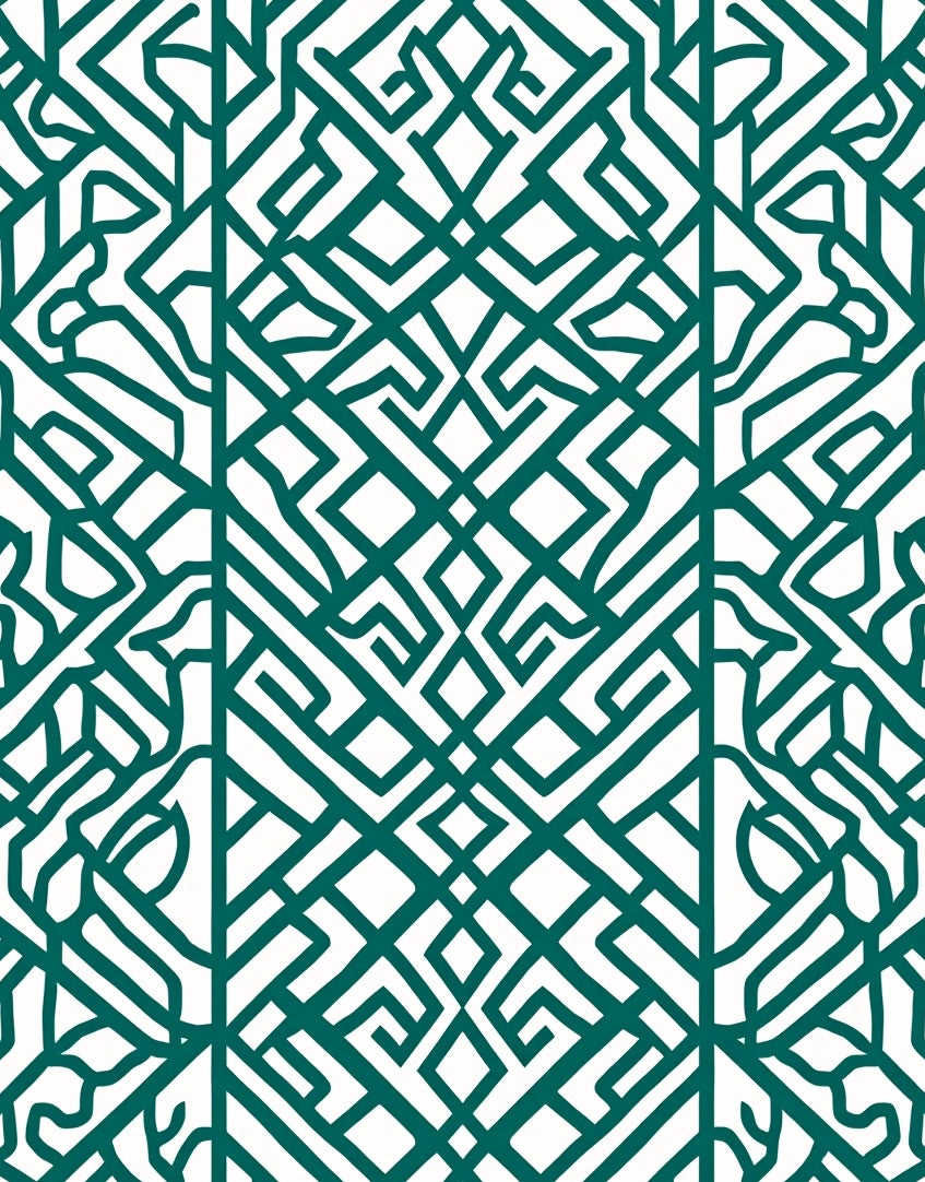 Geometric Teal And White Labyrinth Pattern Rug