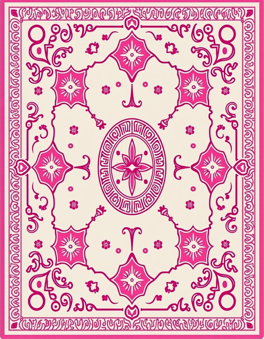Intricate Floral and Geometric Pink Rug