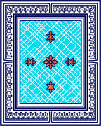 Geometric Floral Blue White Rug