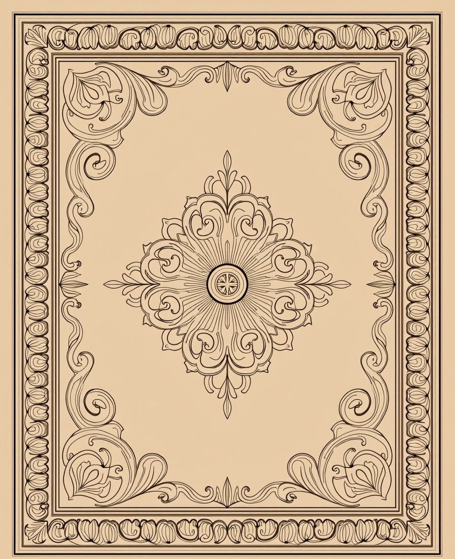 Elegant Floral Medallion Intricate Frame Rug