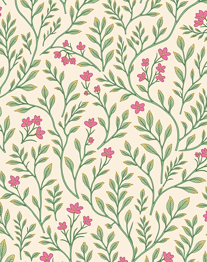 Delicate Pink Floral Vine Pattern Rug