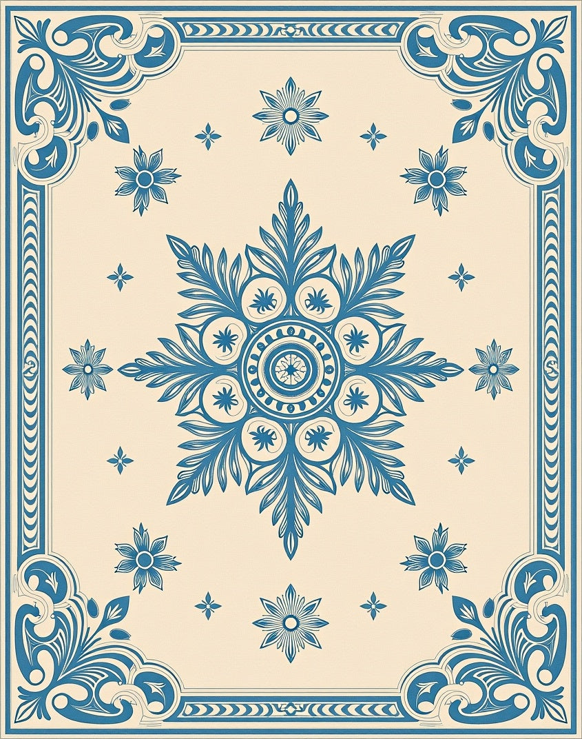 Ornate Blue Floral Mandala Pattern Rug