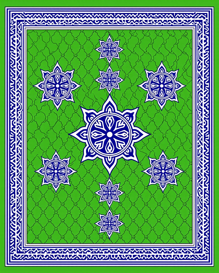 Green And Blue Intricate Star Pattern Rug